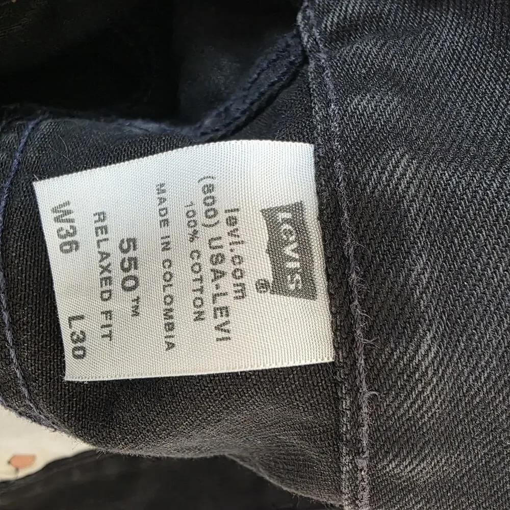 Levi's 550 Mens Relaxed Fit Black Denim Jeans Size 36x30 Mid Rise